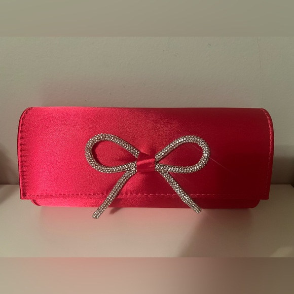 Handbags - Elegant Hot Pink Clutch with Rhinestone Bow